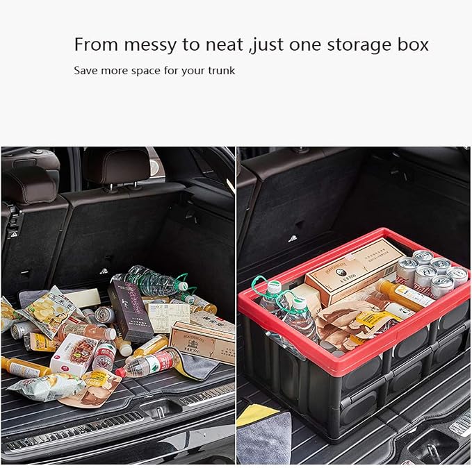 Collapsible Storage Bins with Lids 55L, Trunk Organizer for SUV Foldable Plastic Outdoor Storage Containers with Secure Latches, Waterproof Cargo Box for Camping Home, Garage, Closet 2PCKS