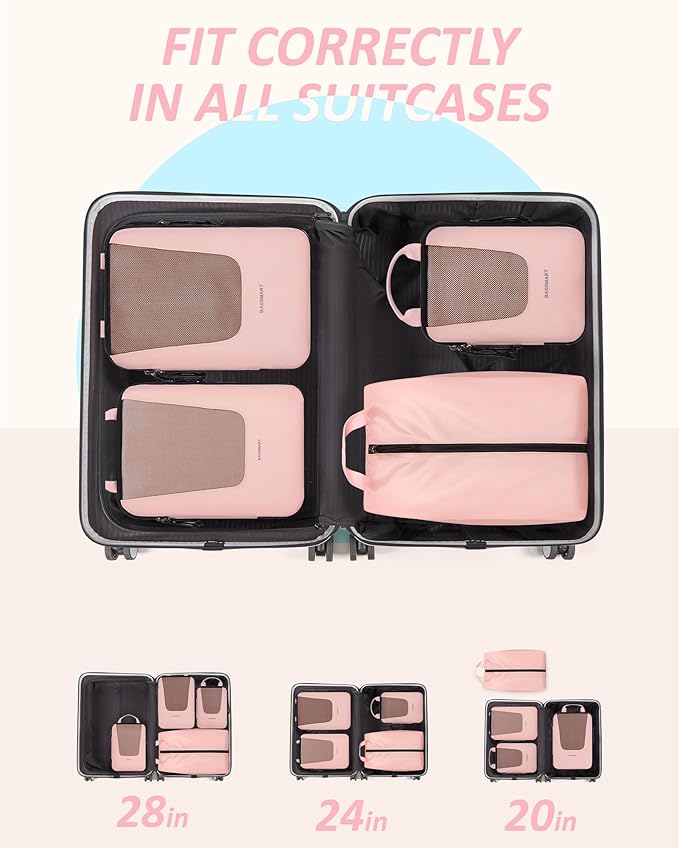 BAGSMART Compression Packing Cubes for Travel, 6/5/4set Lightweight Packing Organizers, Summer Travel Essentials Suitcase Organizer Bags Set