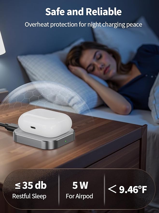 AirPods Pro Charger - Wireless Charging Station for AirPods 4 (withActive Noise Cancellation)/ 3rd/ 2rd, Gray