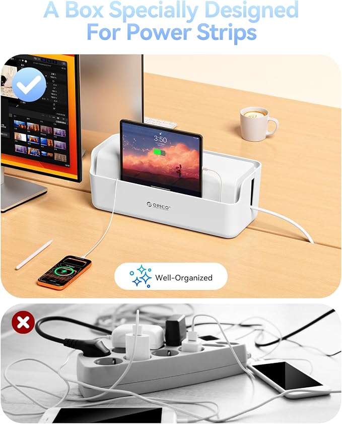 ORICO Cable Management Box, Cord Hider Box to Conceal Power Strips on Desk or Floor, Keeping Cords Tidy and Protected from Damage, Stylish Cable Organizers for Home, Office, School - PB03