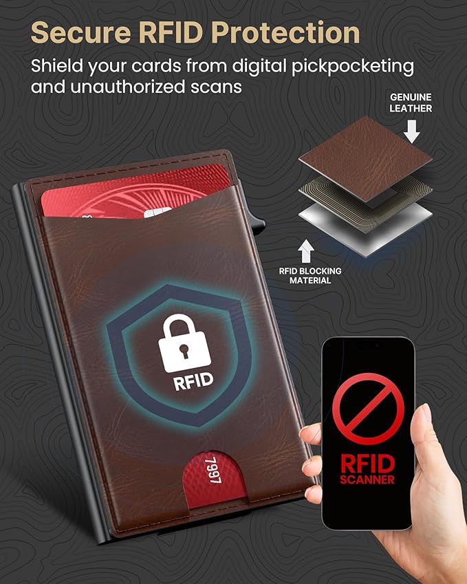 typecase Flip Pop Up Wallet for Men Card Holder: Smart Privacy & lD Display Mode, RFID Blocking, Slim Genuine Leather, Minimalist Front Pocket - 8 Cards Capacity | ID Window | Money Clip (Brown)