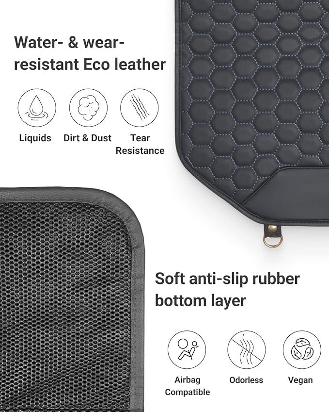 Owleys Car Seat Protector Set - Black, Waterproof & Non-Slip, Kick Mat & Back Seat Protection