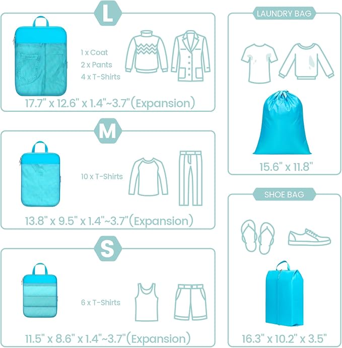 Cambond Compression Packing Cubes for Travel - Lightweight Expandable Travel Bags Luggage Organizers Travel Essentials Compression Cubes for Travel Space Saver for Carry on Suitcases Organizer
