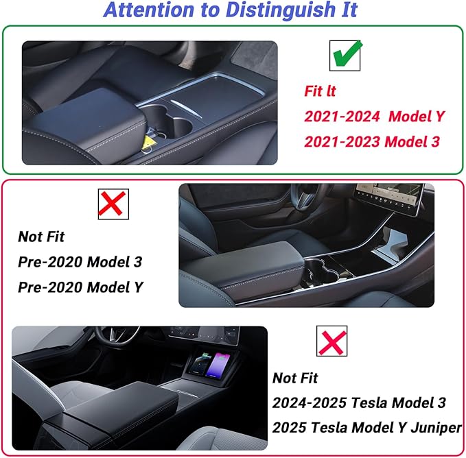 3PC Center Console Organizer Tray for 2021-2022 2023 Tesla Model 3 and 2021-2024 Model Y Flocked Armrest Drawer Storage Box Interior Accessories