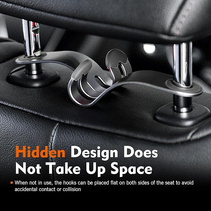 2PCS Car Headrest Hooks, High Load Capacity Heavy-Duty Metal Car Seat Hooks, Hidden Design Headrest Hanger for Handbag Bag Hardhat, Universal for Most Vehicles