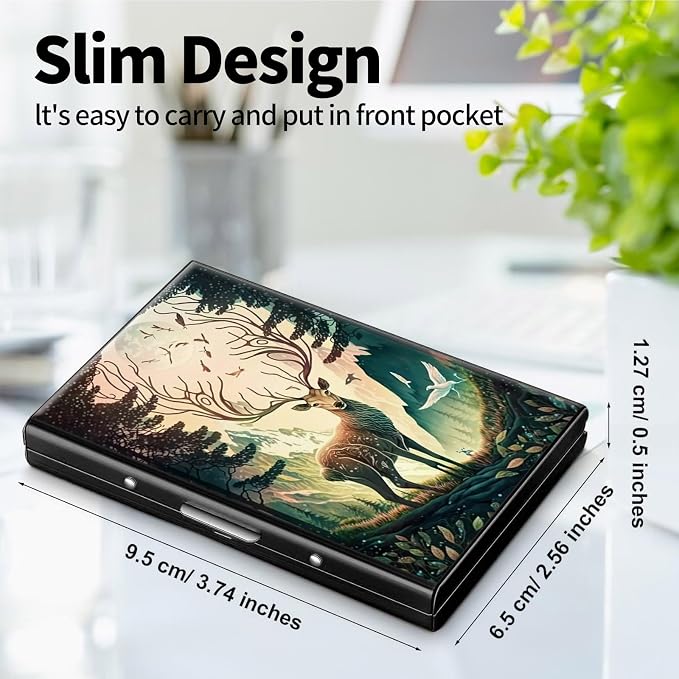 Metal Wallet, Credit Card Holder for Women Men Girls, RFID Blocking Aluminum Wallet Slim Hard Case, Mini Travel Wallet, ID Card Holder Business Card Case,Art Deer