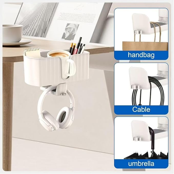 PC Gaming Headset Holder, Upgraded Headphone Stand for Desk,Adjustable Clamp-on Under Desk Hanger, Rotating Headphone Stand & Cable Clip Organizer (Black)