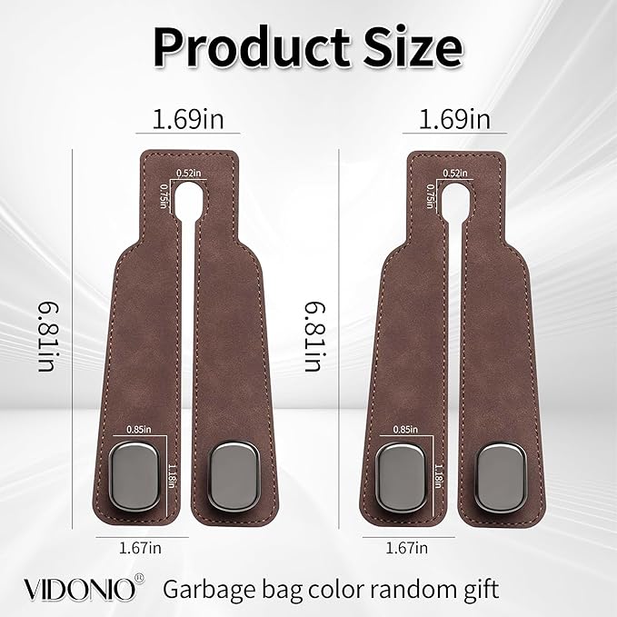 vidonio 2 Pack Double Car Seat Hooks for Headrest, Rotatable Purse Holder for Car, Premium Leather Car Hooks for Purses and Bags, Headrest Hooks and Storage Accessories (Brown)
