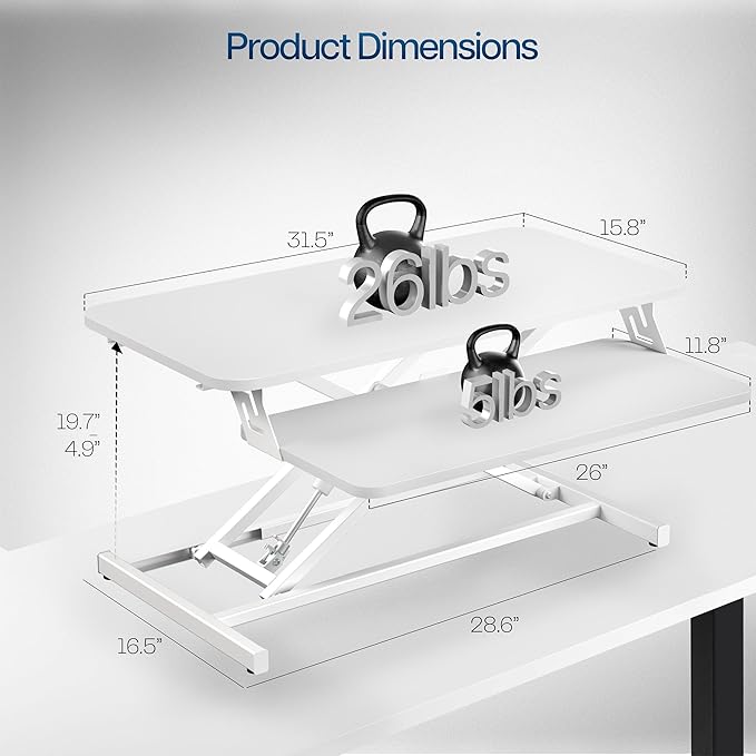 VIVO Desk Converter 32 inch Height Adjustable, MDF Wood Sit to Stand Riser, White, DESK-V000SW