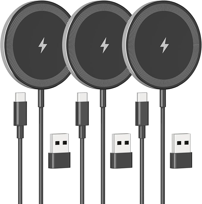 3-Pack 15W Magnetic Wireless Charger: Qi2 Fast Charging Pad for iPhone Air 17 16 15 14 13 12 Pro Max, Samsung Galaxy S26 S25, Google Pixel 10, AirPods-Slim Portable for Desk Bedside Travel-Black
