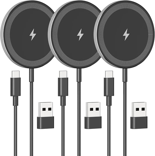 3-Pack 15W Magnetic Wireless Charger: Qi2 Fast Charging Pad for iPhone Air 17 16 15 14 13 12 Pro Max, Samsung Galaxy S26 S25, Google Pixel 10, AirPods-Slim Portable for Desk Bedside Travel-Black