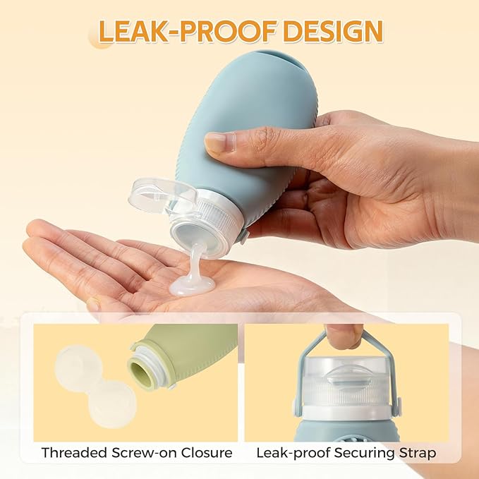 Silicone Travel Bottles for Toiletries, 3.4 oz Travel Bottles TSA Approved, Multifunctional Cleaning Travel Toiletry Bottles Set, Refillable and Leakproof Travel Squeeze Bottles