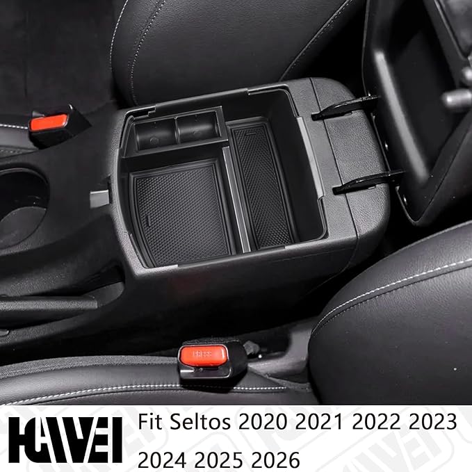 HGWEI Center Console Tray Organizer Compatible with Kia Seltos 2020 2021 2022 2023 2024 2025 2026 Accessories, Middle Armrest Insert Container ABS Secondary Storage Box, Black