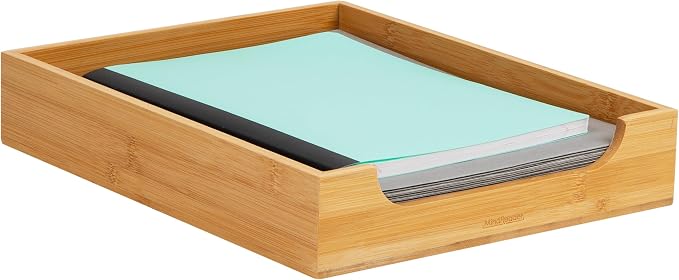 Mind Reader Paper Tray, Desktop Organizer, File Storage, Modern, Office, Bamboo, 10.25"L x 12.5"W x 2.25"H, Brown