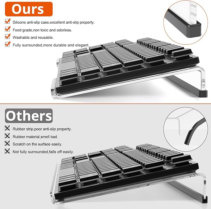 Richboom Computer Keyboard Stand Tilt PC Keyboard Stand Riser for Easy Ergonomic Typing, Acrylic Keyboard Tray Holder for Office Desk, Home, School, with Silicone Anti-Slip Case, Clear