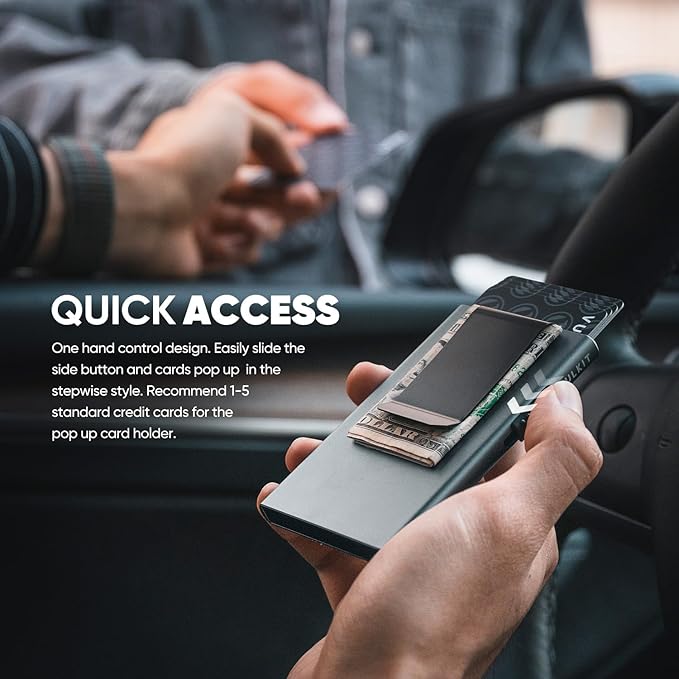 VULKIT Minimalist Wallet with Money Clip RFID Protection Pop Up Card Holder Slim Wallet Credit Card Holder Metal Wallet, Space Grey