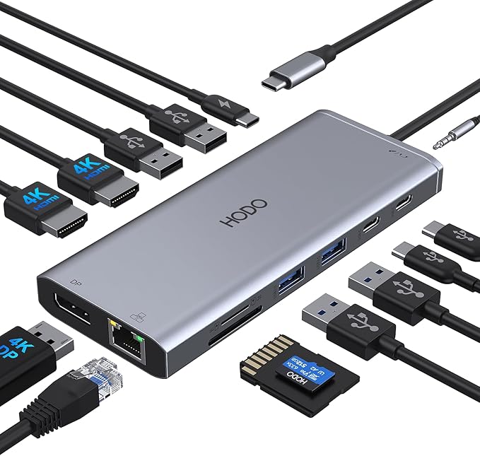USB C Docking Station Dual Monitor HDMI for Dell HP, Laptop Docking Station 3 Monitors Triple Display USB C Hub Dock to 2 HDMI 4K,DP,Ethernet,6 USB,PD,SD/TF, Audio, USB C Adapter 14 in 1 for Lenovo