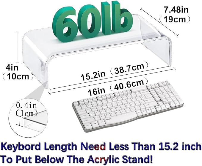 Clear Monitor Stand Riser, Computer Monitor Stand/Acrylic Monitor Riser for Home Office Laptop, PC Desk Stand for Keyboard Storage & Multi-Media Laptop Printer TV Screen (14"/7.1"/3.6")