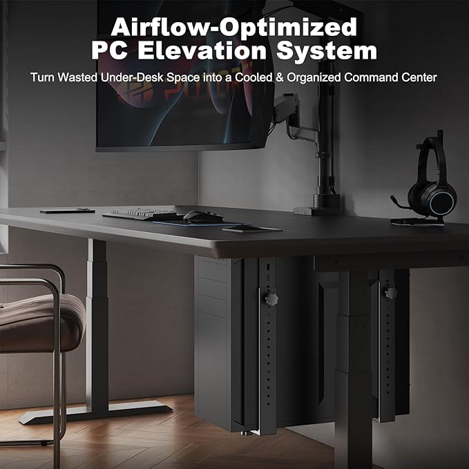 PUTORSEN Under Desk PC Mount for Mid/Mini-Tower Cases - Vertical/Horizontal CPU Holder up to 77 lbs, Space-Saving Computer Rack for ATX/Micro-ATX/Mini-ITX (Black)