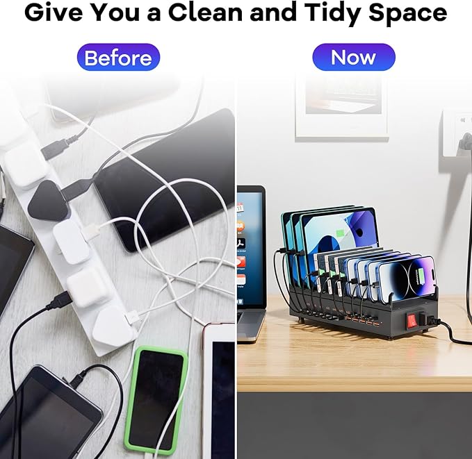 USB~C Charger Block, 300W 22 Port (11 US? A & 11 US?~C) USB Charging Station for Multiple Devices, Desktop Wall Fast Charger with Storage Dividers, US? Power Strip Suitable for Home Office School