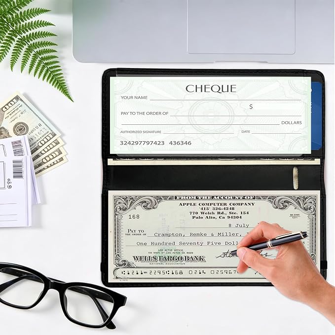 Letter Checkbook Cover, RFID Blocking Checkbook, Stylish, Lightweight, Slim Durable, Multi-Functional Checkbook Holder for Personal and Business Checks (Bow-Black)