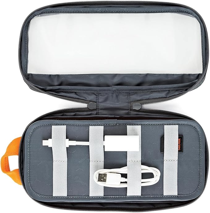 Lowepro GearUp Pouch Medium, Travel Essentials, Travel Case for PC Cords, Cables, Adapters, Batteries, Chargers, USB Sticks, Laptop Accessories, Made of Recycled Fabric, Grey