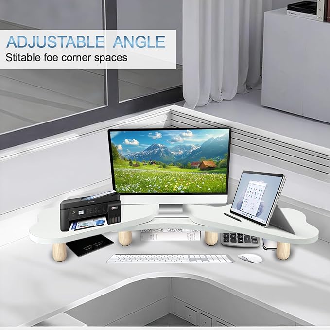 Monitor Stand Riser, Desktop Computer Stand for Desk Small Monitor Stand TV/Screen/PC/Laptop Riser Computer Stand Desktop Shelf, Desk Organizers and Accessories, Pink Desk Organizer (White, Dual)