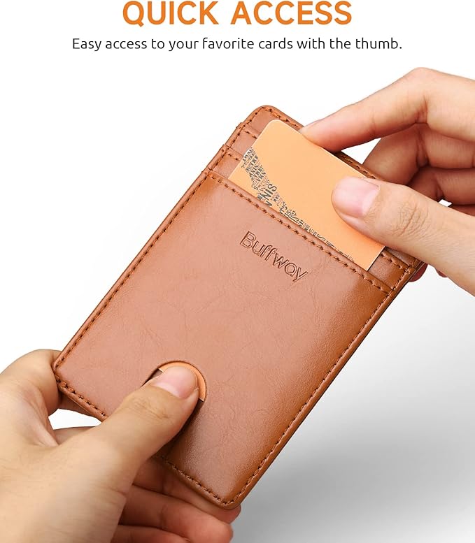Buffway Mens Slim Wallet, Minimalist Thin Front Pocket Leather Credit Card Holder with RFID Blocking for Work Travel | Minimalist, Thin, Front Pocket, Credit Card Holder, RFID Blocking, for Work Travel