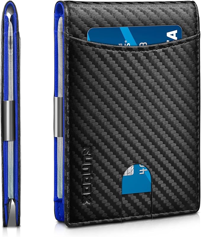 RUNBOX Slim Money Clip Wallets for Men RFID Blocking 11 Card Holder Minimalist Small Leather Bifold Men's Front Pocket Wallet Gift Box