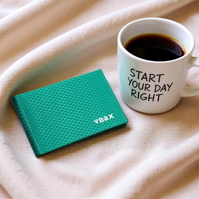 Minimalist RFID Blocking Slim Wallet for Men – Waterproof Microfiber Front Pocket Bifold Card Holder – Holds 10 Cards & Cash, Aurora Green Edition