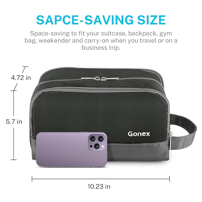 Gonex Travel Toiletry Bag Nylon, Shaving Bag Toiletry Organizer Gray