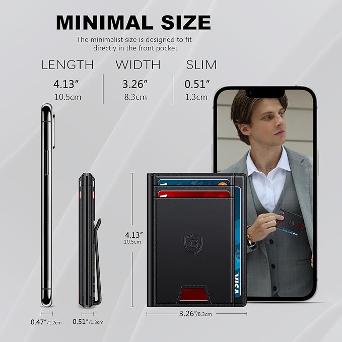 Wallet for Men 14-16 Cards, Minimalist Men Leather Wallet, Men's Front Pocket Bifold Wallets with Money Clip, Slim Thin Card Holder RFID Blocking Bill Folder & Magnetic Closure, Gifts for Men, Black