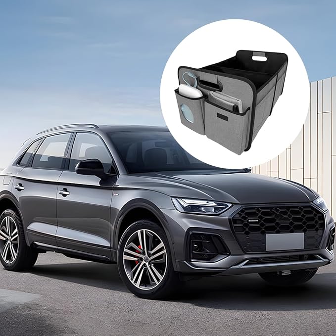 Car Trunk Organizer, Foldable Multi Compartments Vehicle Storage Bin with Pad, Waterproof Sturdy Automotive Cargo Trunk Storage Accessories, Universal for SUV RV Truck