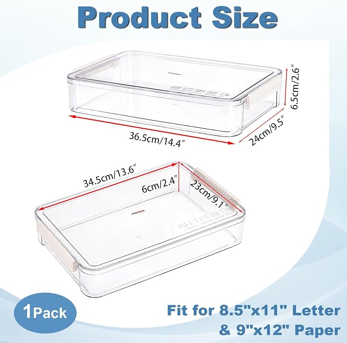 BTSKY 1 Pack Plastic Storage Containers with Lids, Portable Project Case Document Organizer Stackable Plastic File Storage Box for A4 File Paper Documents Scrapbook Art Supplies&Crafts(Big, White)