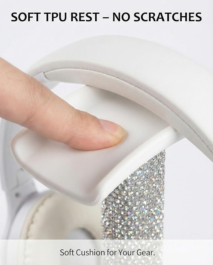 Silver Rhinestone Headphone Stand – Bling Crystal Headset Holder for Y2K Gaming Desk Setup – Sturdy Weighted Metal Base with Soft TPU Rest – Sparkly Luxury Gift for Women & Teen Girls (Silver)