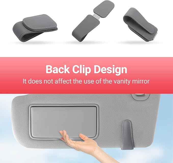 KanSmart Sunglass Holder for Car Visor Sunglasses Clip Magnetic Leather Glasses Eyeglass Holder Interior Car Accessories for Woman Man - 2 Packs Gray
