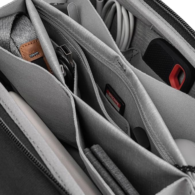 Peak Design Tech Pouch, Black, Electronics Organizer for Travel or Everyday Carry, Origami-Style Storage, Cable Pass-Through, Weatherproof Recycled Nylon, Gear Carry Bag for Men and Women