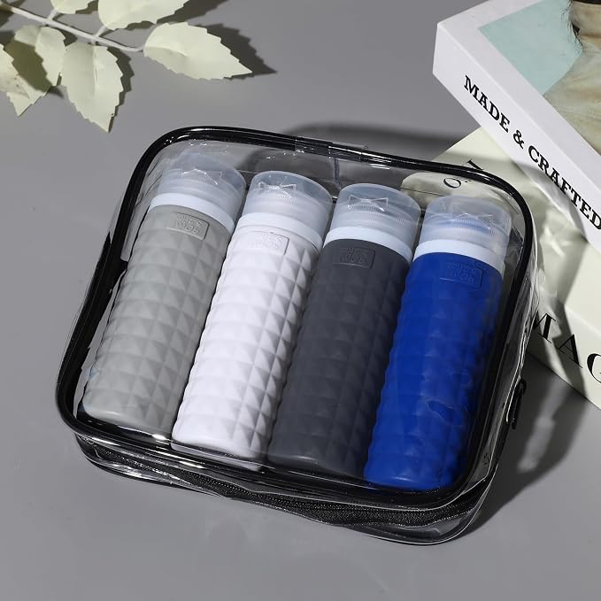 Travel Bottles for Toiletries, TSA Approved Travel Size Containers, Leak Proof Silicone Shampoo Bottles, Small Toiletry Containers with Clear Bag for Shampoo Conditioner Lotion