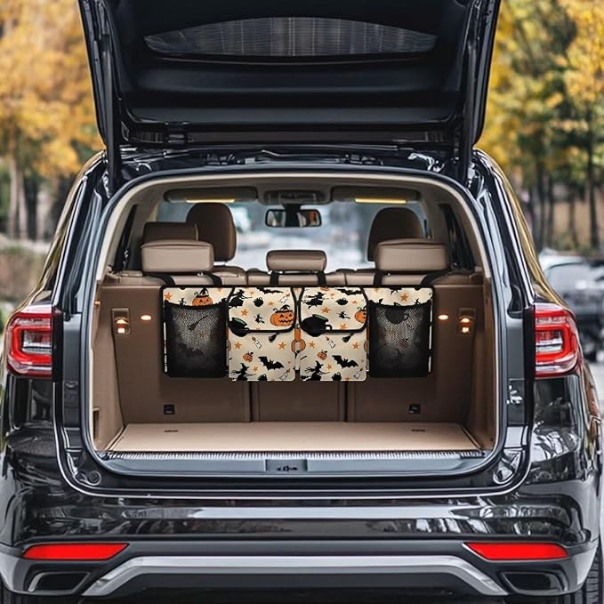 Hanging Trunk Organizer Cartoon Halloween Car Back Seat Storage with 4 Large Pockets Foldable Automotive Interior Accessories for Sedans MPV SUV Jeep Trucks Van