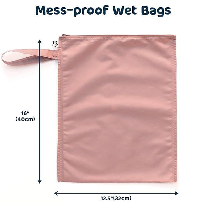 Tiny Twinkle Mess Proof Wet Bags | 2-Pack Reusable Waterproof Wet Bags for Swimsuits | Baby Clothes | Travel & Diaper Bag (Blue Floral)