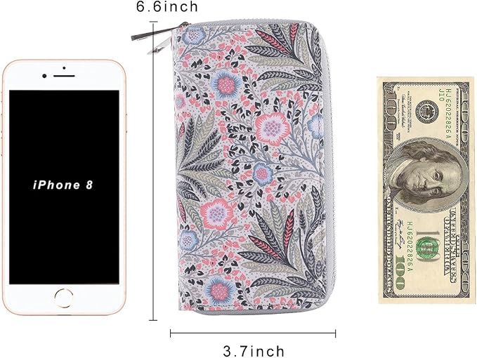 Cellphone Wallet for Women Dual Zipper Long Purse with Removable Wristlet