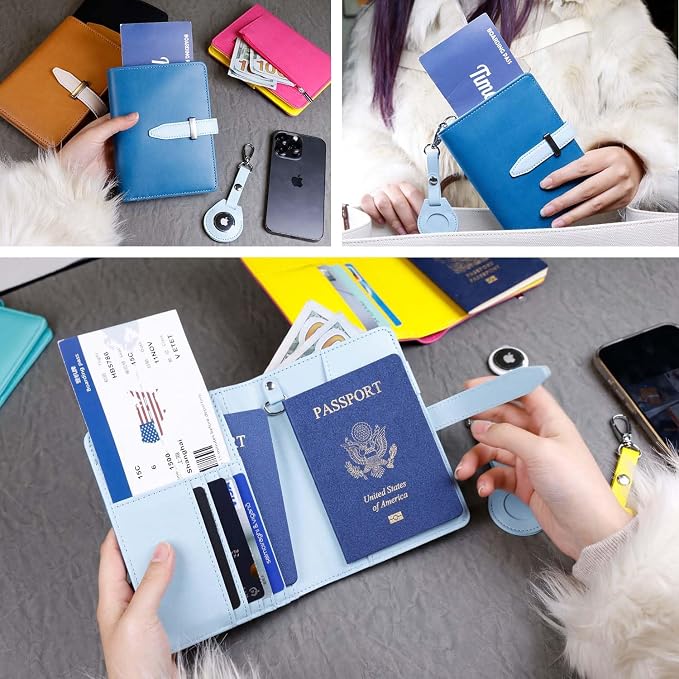 Passport wallets, Mulit-purpose RFID Blocking Passport Holder AirTag Wallet, Travel Wallet (Blue)