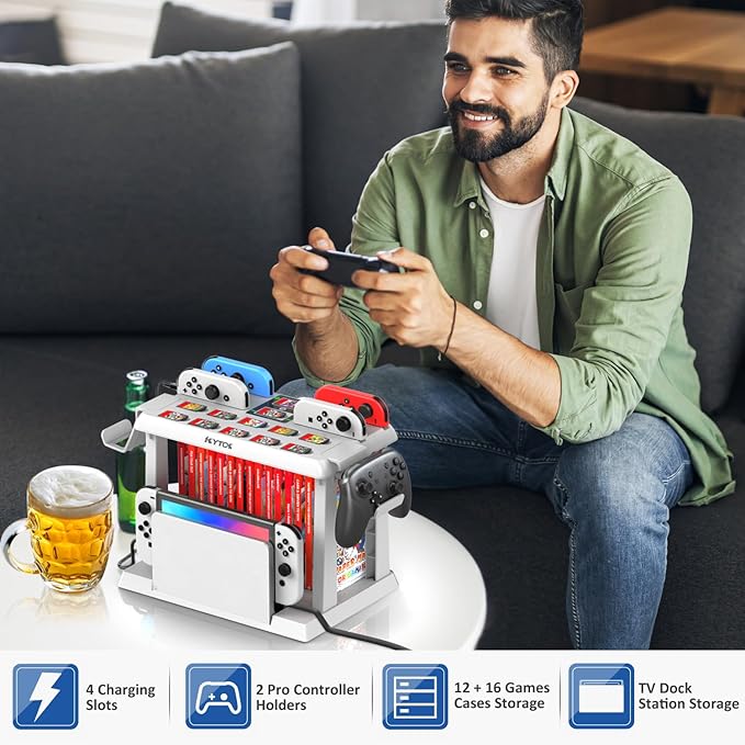 Kytok Switch Organizer Station with Controller Charger, Charging Dock for Nintendo Switch & OLED Joy-Cons, Storage for Games, TV Dock, Pro Controller, Sega Game Gear Accessories