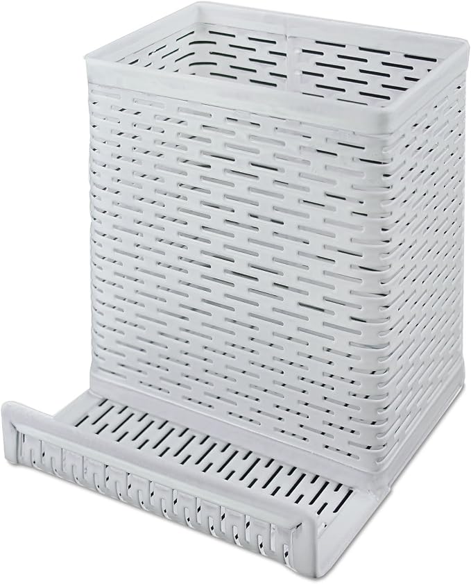 Artistic Urban Collection Punched Metal Pencil Cup with Cell Stand, White (ART20014WH)
