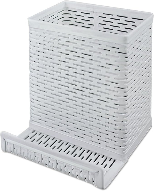 Artistic Urban Collection Punched Metal Pencil Cup with Cell Stand, White (ART20014WH)