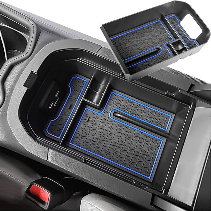 TACORBO Center Console Organizer Compatible with Toyota RAV4 2019 2021 2020 2022 2023 2024 2025 and 2021-2024 2025 RAV4 Prime Accessories, Armrest Secondary Storage Box Insert Tray, Blue Trim
