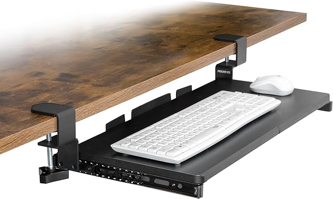 Mount-It! 24” Clamp-On Under Desk Keyboard Tray, Slide-Out Keyboard Drawer for Desk, Ergonomic Pull-Out Platform with Smooth Gliding Tracks, No-Drill C-Clamp Mount, Under Desk Keyboard Holder