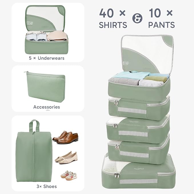 OlarHike 10 Set Packing Cubes for Travel, Gifts for Women Mom,Anti-Tearing Suitcase Organizer with Over-1000 pack Mesh Holes, Vacation Essentials & Accessories for Cruise Ship