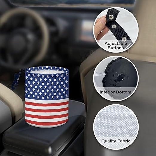America Flag Star Stripes Multifunctional Console Basket Rubbish Bin Portable Car Waste Basket Container Waterproof Auto Storage Box Travel Accessories