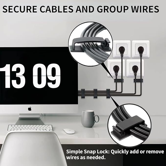 Cable Clips 50PCS, Self Adhesive Cable Management Clips, Cord Organizer Wire Clips Cord Holder for Appliances PC Wall Ethernet Cable Under Desk Nightstand Home Office Car